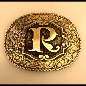 Amazing Vintage Brass Belt Buckle and Leather Belt